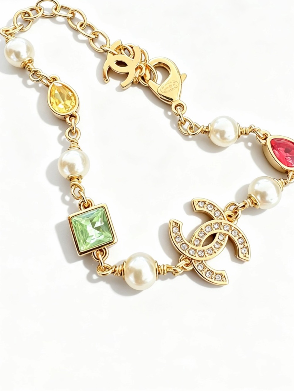Vintage Style Gold Charm Bracelet Pearl Colorful Stones Elegant Fashion Jewelry - Picture 2 of 6